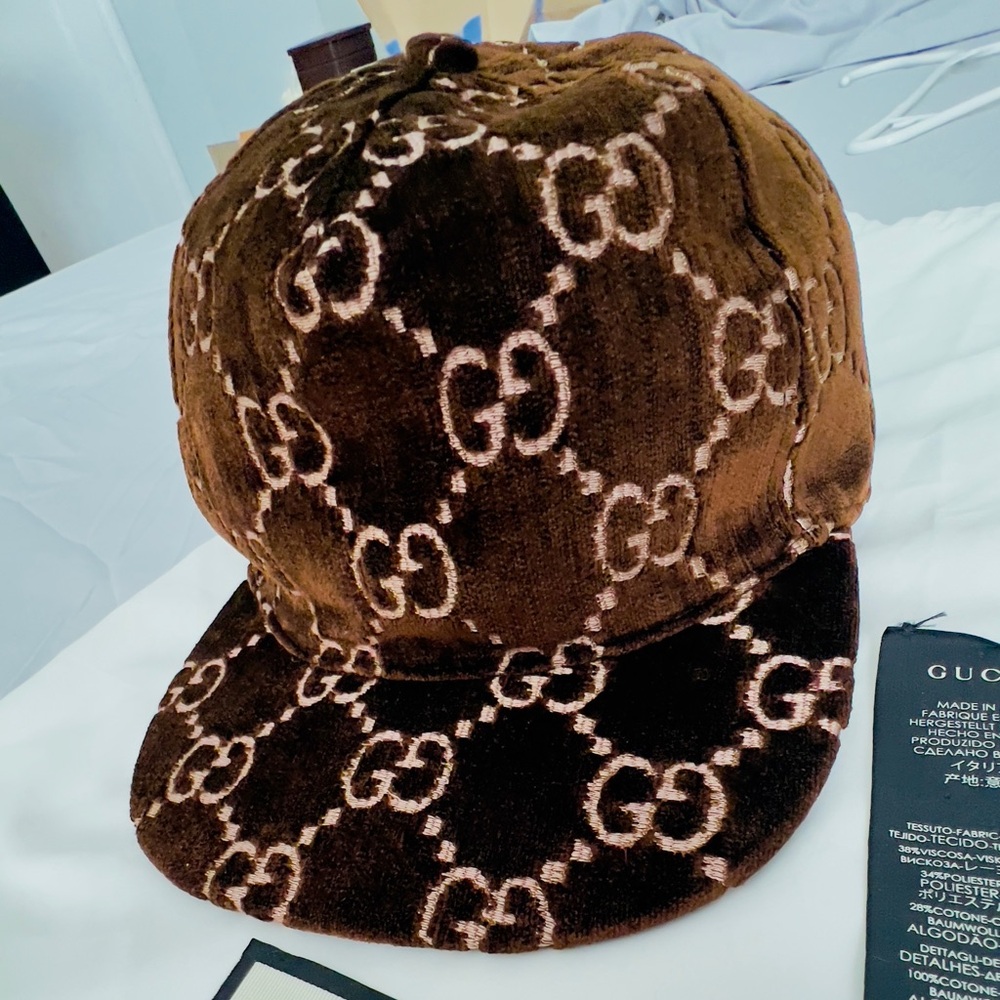 Gucci Brown Velvet Monogram Hat - Picture 4 of 7